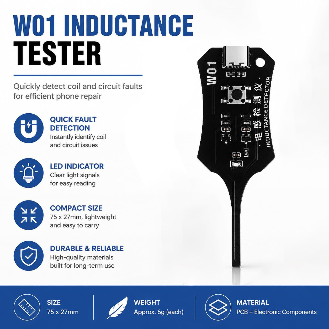 W01 Type C Inductance Tester M - Co Detector Plug recension och pris